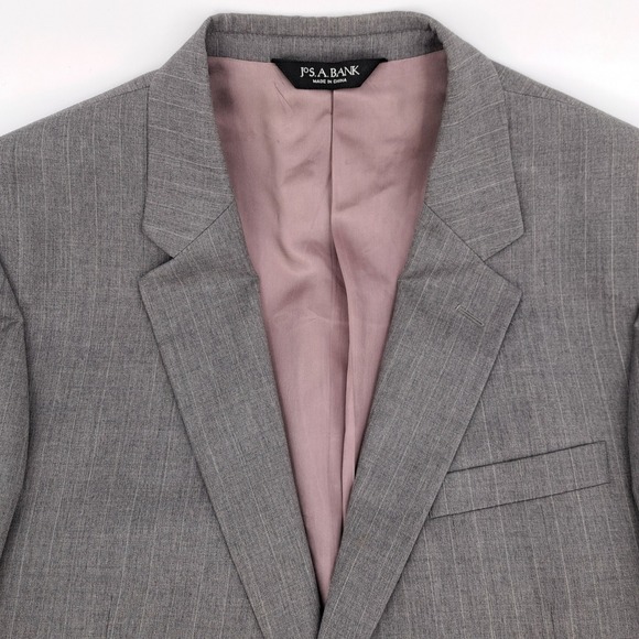 Jos A Bank Mens 44L Gray Pinstripe Wool Cashmere 2 Piece Suit Pleated Pant 36x30 - Picture 3 of 16